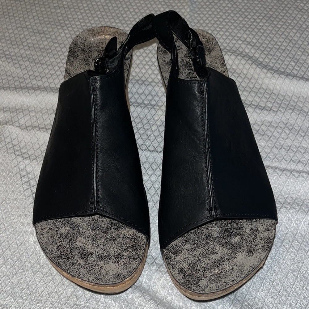 Pierre Dumas | Black Marbled Hester Wedge Peep-Toe Sandal - Women - Picture 9 of 12